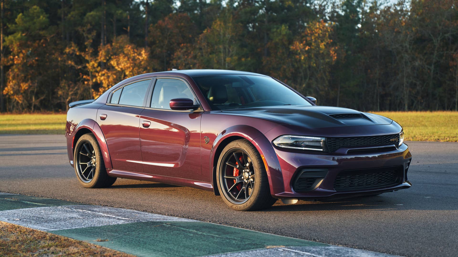2021 Dodge Charger SRT Hellcat Redeye: The most powerful and fastest mass-produced sedan in the world with 797-horsepower shown here in Hellraisin with the Satin Black Hood, Roof and Decklid.