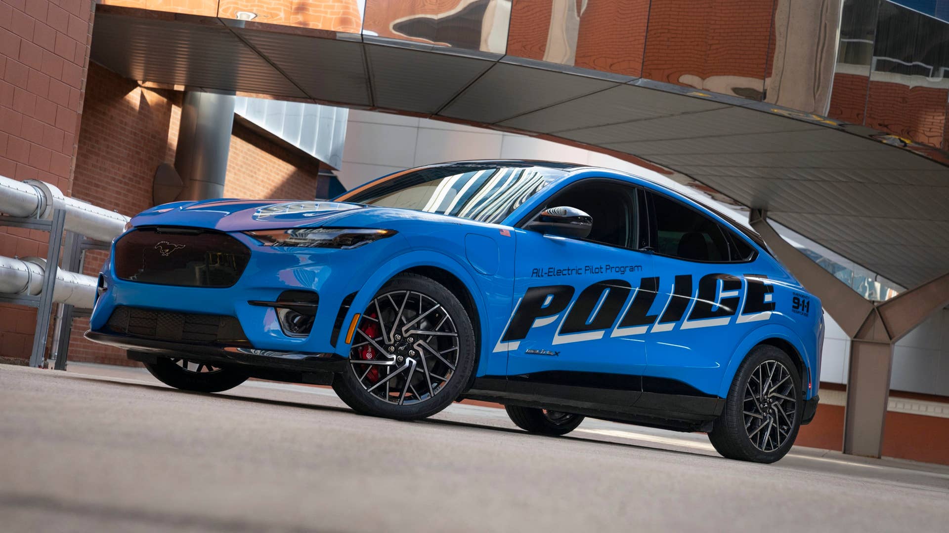 To demonstrate that a vehicle with an electric powertrain can deliver strong performance and stand up to demanding police duty cycles, the company is submitting an all-electric police pilot vehicle based on the 2021 Mustang Mach-E SUV for testing as part of the Michigan State Police 2022 Model Year Police Evaluation on Sept. 18 and 20. Graphics on vehicle not available for sale.