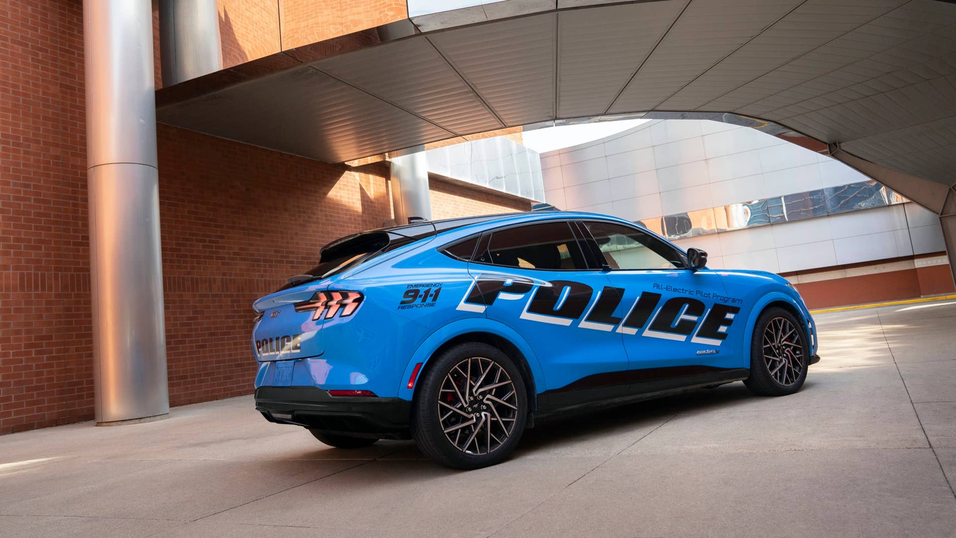 To demonstrate that a vehicle with an electric powertrain can deliver strong performance and stand up to demanding police duty cycles, the company is submitting an all-electric police pilot vehicle based on the 2021 Mustang Mach-E SUV for testing as part of the Michigan State Police 2022 Model Year Police Evaluation on Sept. 18 and 20. Graphics on vehicle not available for sale.