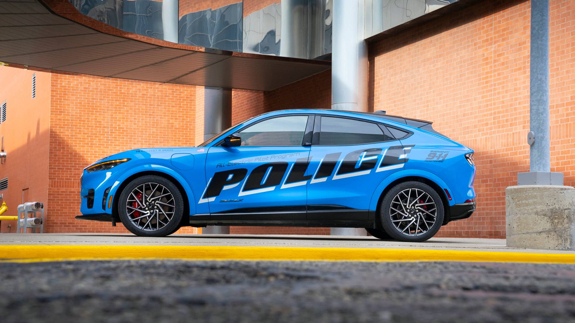 To demonstrate that a vehicle with an electric powertrain can deliver strong performance and stand up to demanding police duty cycles, the company is submitting an all-electric police pilot vehicle based on the 2021 Mustang Mach-E SUV for testing as part of the Michigan State Police 2022 Model Year Police Evaluation on Sept. 18 and 20. Graphics on vehicle not available for sale.
