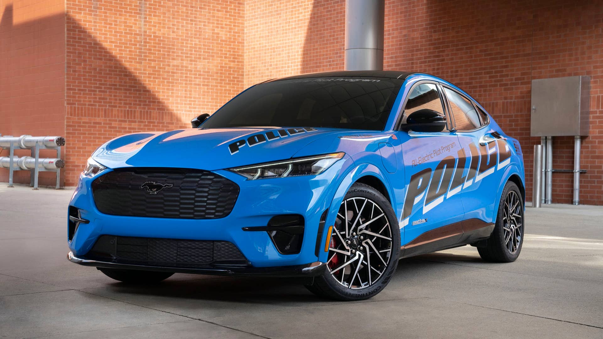 To demonstrate that a vehicle with an electric powertrain can deliver strong performance and stand up to demanding police duty cycles, the company is submitting an all-electric police pilot vehicle based on the 2021 Mustang Mach-E SUV for testing as part of the Michigan State Police 2022 Model Year Police Evaluation on Sept. 18 and 20. Graphics on vehicle not available for sale.