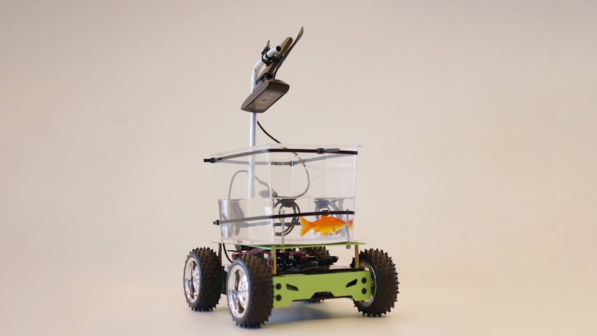 Studio Diip created a robot car that can be operated by a goldfish. The project is powered by a beagleboard-xm battery and Arduino hardware using a standard webcam that captures the movement of the fish. Learn more at Studiodiip.com
