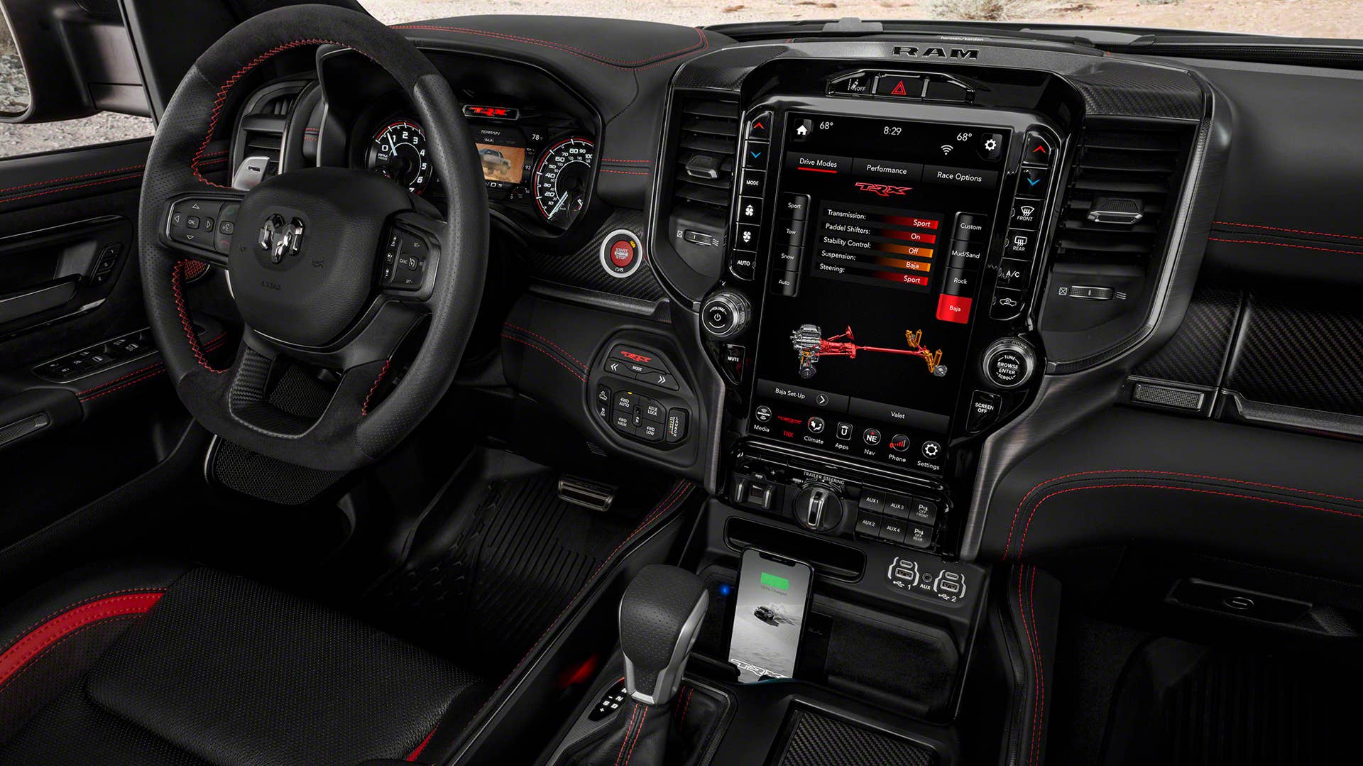 2021 Ram 1500 TRX interior with custom drive mode screen