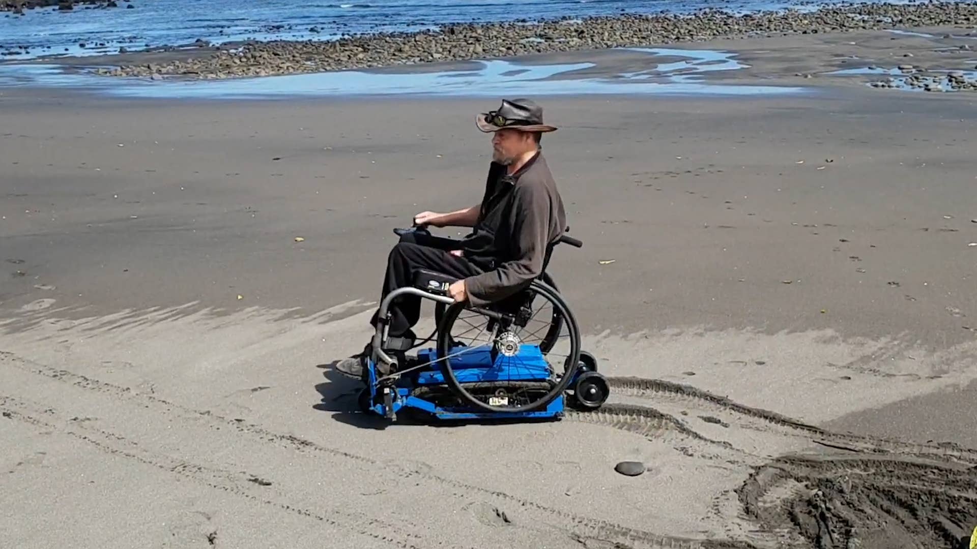 Freedom Trax is an electric motorized wheelchair attachment that gives wheelchairs off-road performance. The attachment can traverse sand, snow, mud, and much more. It’s operated by a joystick and powered by a 24-volt lithium-ion battery. Learn more at freedomtrax.com