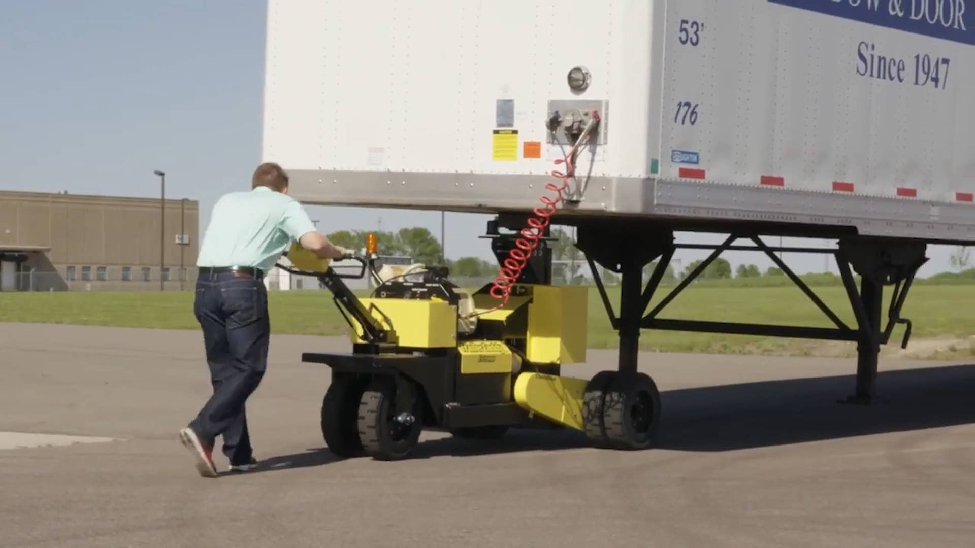 TrailerCaddy is a unique electric dolly that can carry up to 100,000 lbs and is designed to organize trailers that are 48 and 53 feet long. It eliminates the need for semi trucks that could use up multiple people and fuel. Learn more at DJProducts.com