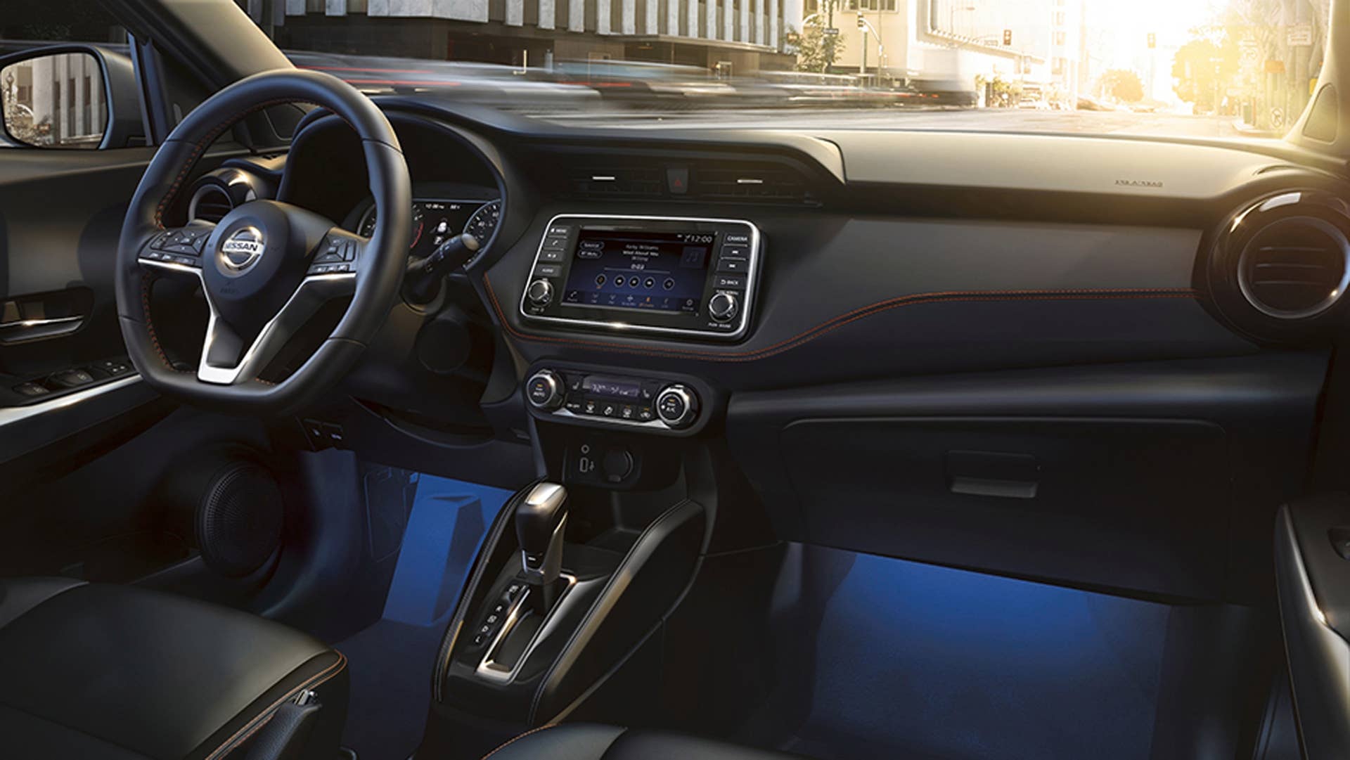 The 2020 Nissan Kicks interior provides ample passenger space throughout the cabin, including best-in-class front seat legroom. Among the available technology is the Intelligent Around View® Monitor. For the 2020 model year, Kicks adds standard Nissan Safety Shield 360 technology.