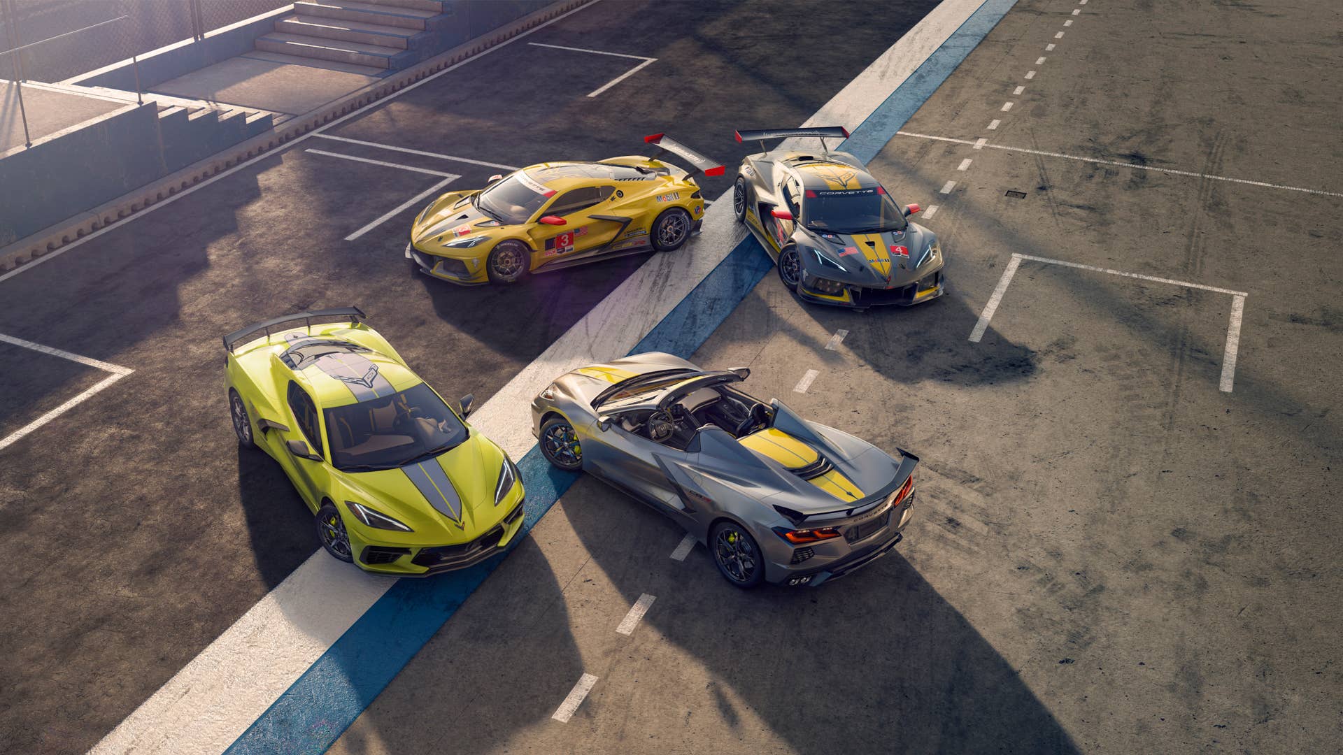 2022 Chevrolet Corvette Stingray IMSA GTLM Championship Editions with Corvette C8.Rs. Closed course. Preproduction model shown. Actual production model may vary. Available late summer 2021.