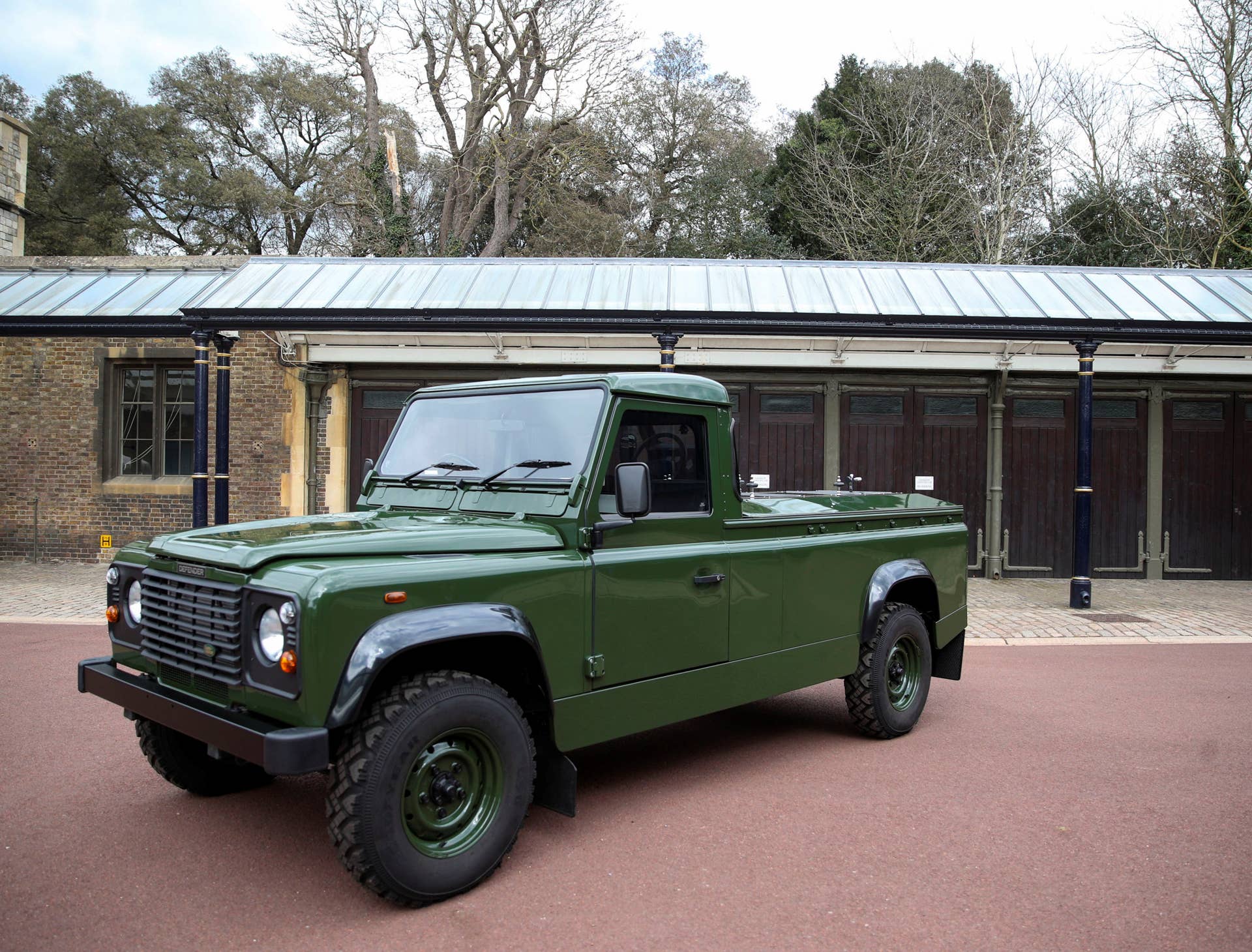 The Jaguar Land Rover that will be used to transport the coffin of Britain's Prince Philip at his funeral on April 17, 2021, is seen at Windsor Castle, Berkshire, Britain.  Steve Parsons/Pool via REUTERS