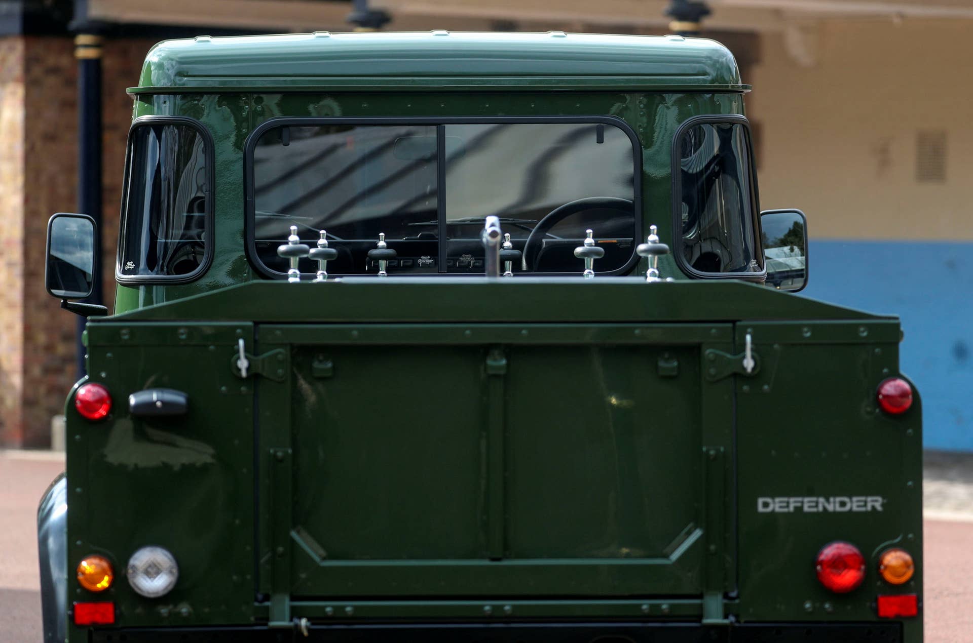 The Jaguar Land Rover that will be used to transport the coffin of Britain's Prince Philip at his funeral on April 17, 2021, is seen at Windsor Castle, Berkshire, Britain.  Steve Parsons/Pool via REUTERS