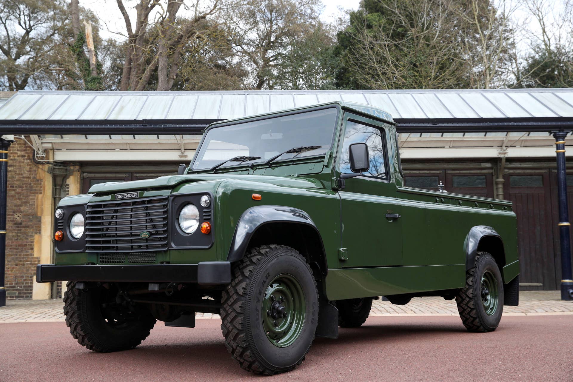 The Jaguar Land Rover that will be used to transport the coffin of Britain's Prince Philip at his funeral on April 17, 2021, is seen at Windsor Castle, Berkshire, Britain.  Steve Parsons/Pool via REUTERS