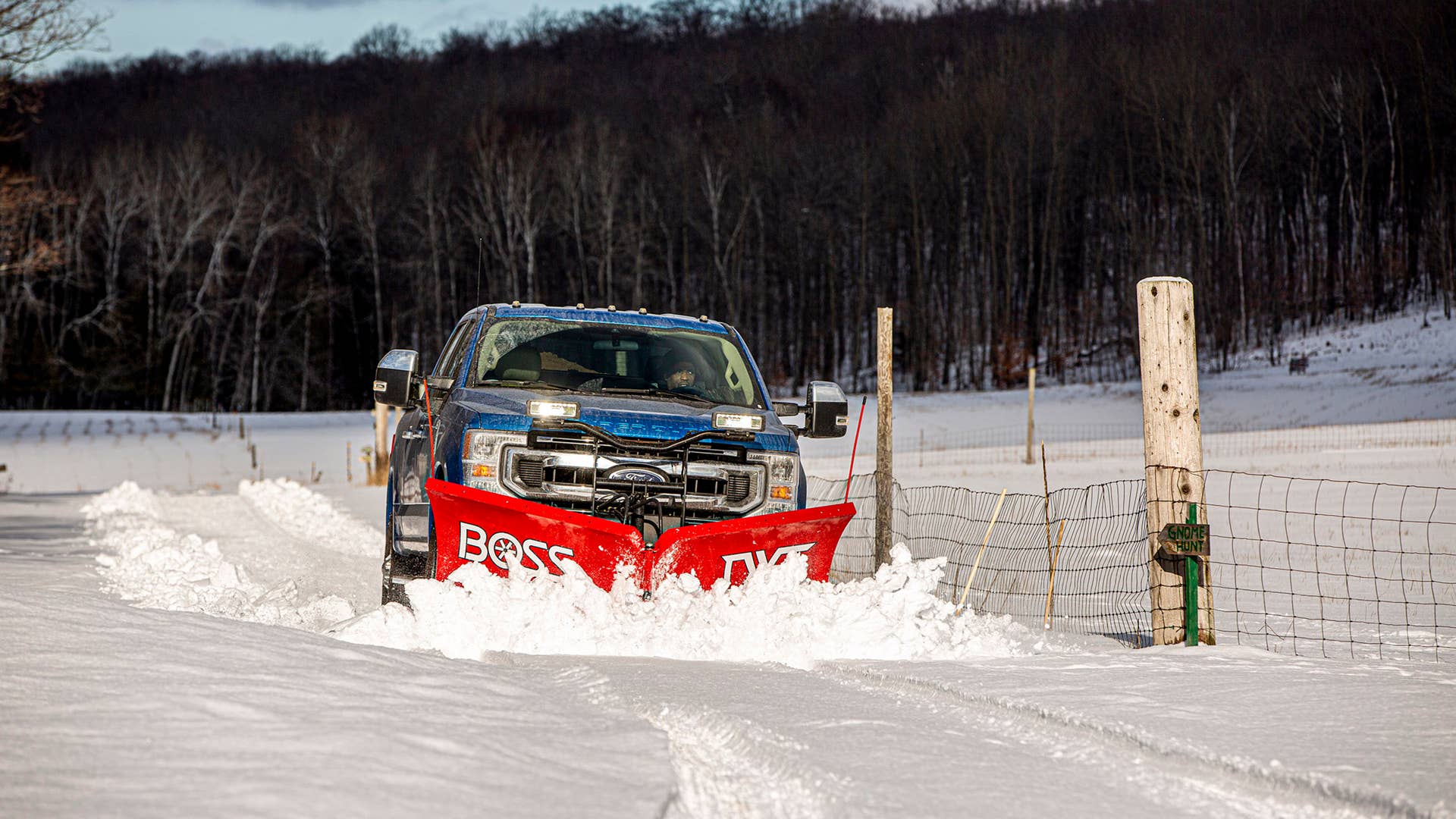 2020 Ford F-350 XL 7.3L SuperCab 148” wheelbase with 9-foot 2-inch Stainless Steel DXT V-Blade and FORGE 1.5 Spreader. Super Duty offers a maximum Snow Plow rating of 1,400 pounds when properly specified with the Snow Plow Prep Package.