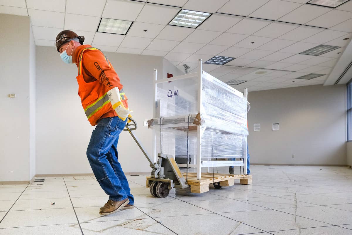 Work being done Monday, March 30, 2020 at the General Motors manufacturing facility in Kokomo, Indiana, where GM and Ventec Life Systems are partnering to produce Ventec VOCSN critical care ventilators in response to the COVID-19 pandemic. (Photo by AJ Mast for General Motors)