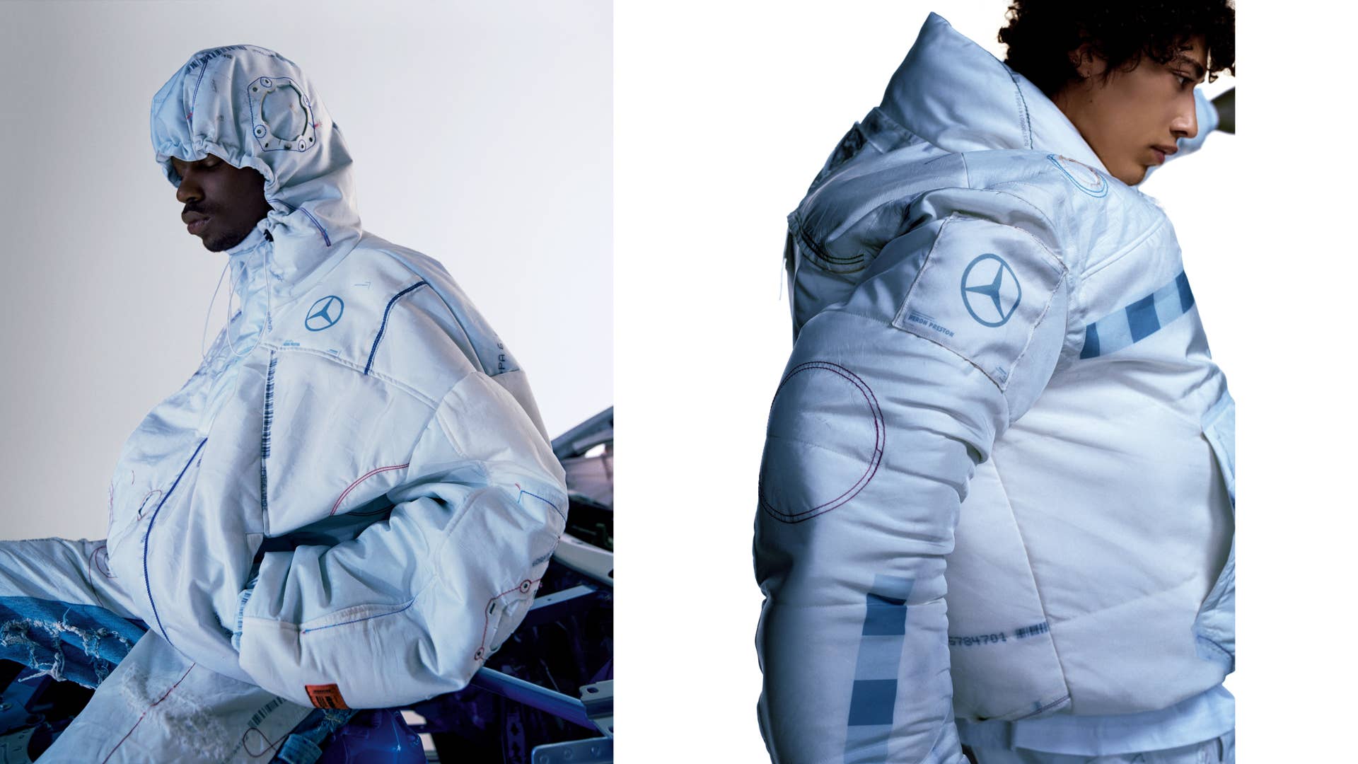 Mercedes-Benz x Heron Preston Airbag Concept Collection; Thibaut Grevet for Mercedes-Benz Mercedes-Benz x Heron Preston Airbag Concept Collection; Thibaut Grevet for Mercedes-Benz