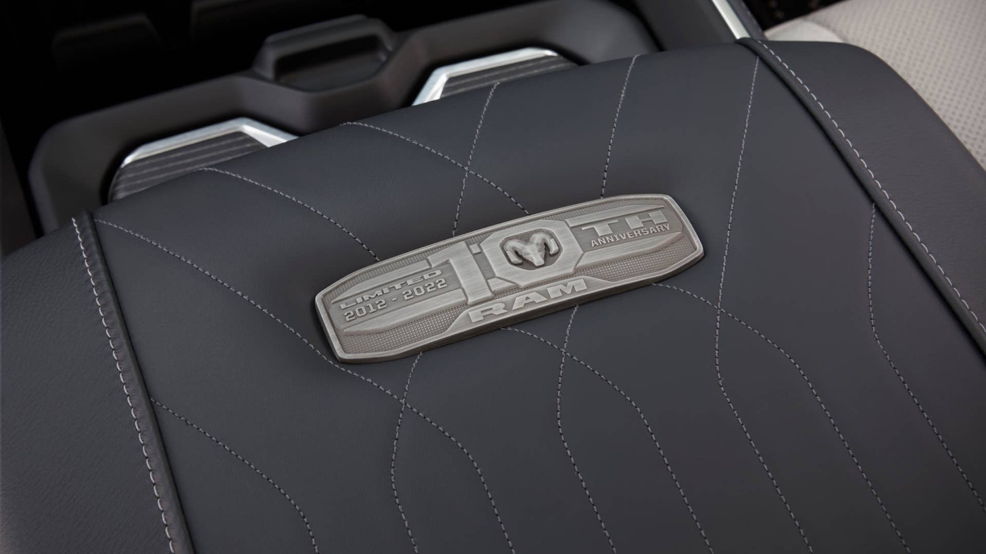 2022 Ram 1500 Limited 10th Edition center console with Limited 10th badge