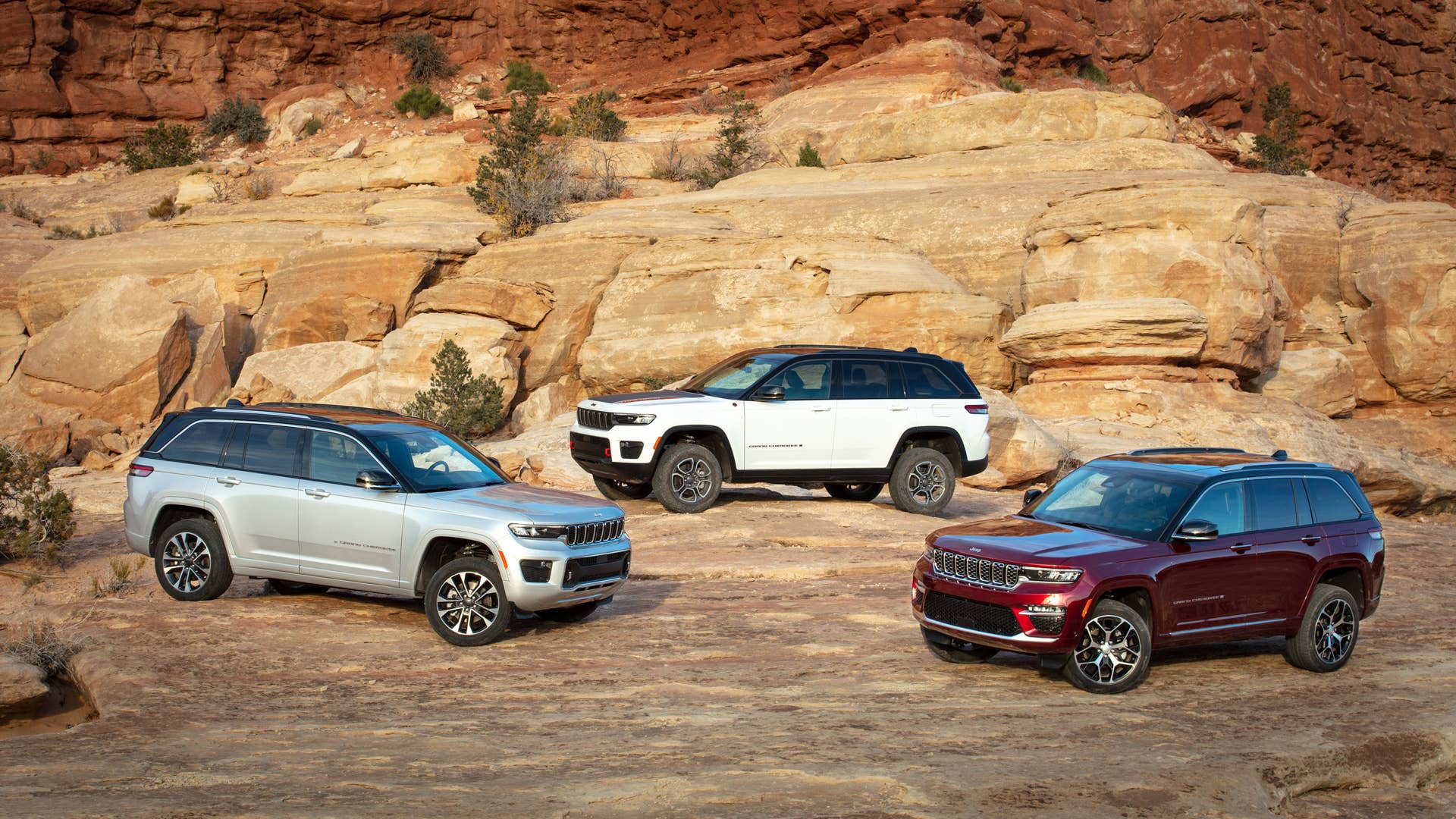 All-new 2022 Jeep® Grand Cherokee (from left to right): Overland, Trailhawk and Summit Reserve