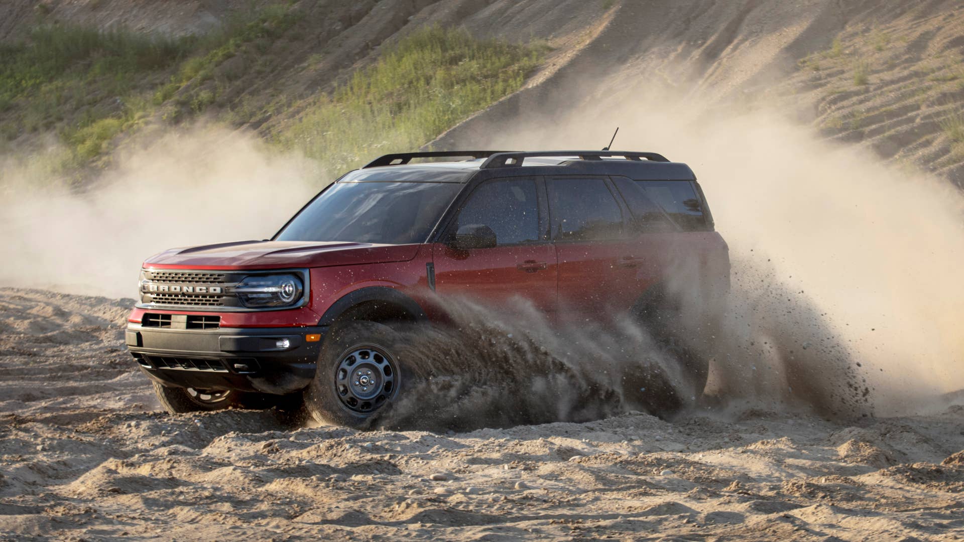 The all-new Bronco Sport enables exciting, high-speed off-road driving thanks to an available 2.0-liter EcoBoost® engine with segment-best horsepower and torque. (Pre-production model pictured.)