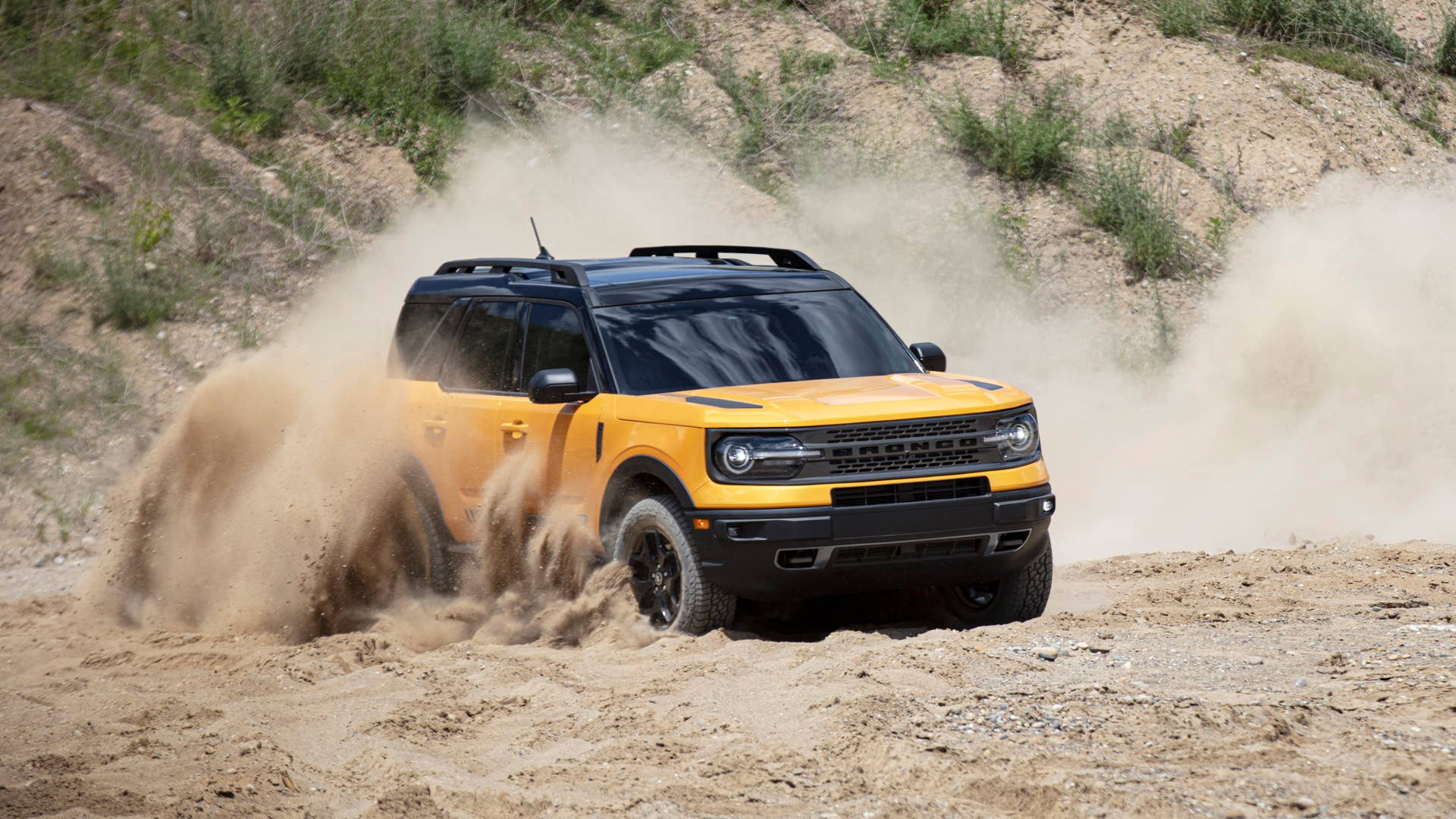 The all-new Bronco Sport enables exciting, high-speed off-road driving thanks to an available 2.0-liter EcoBoost® engine with segment-best horsepower and torque. (Pre-production model pictured.)