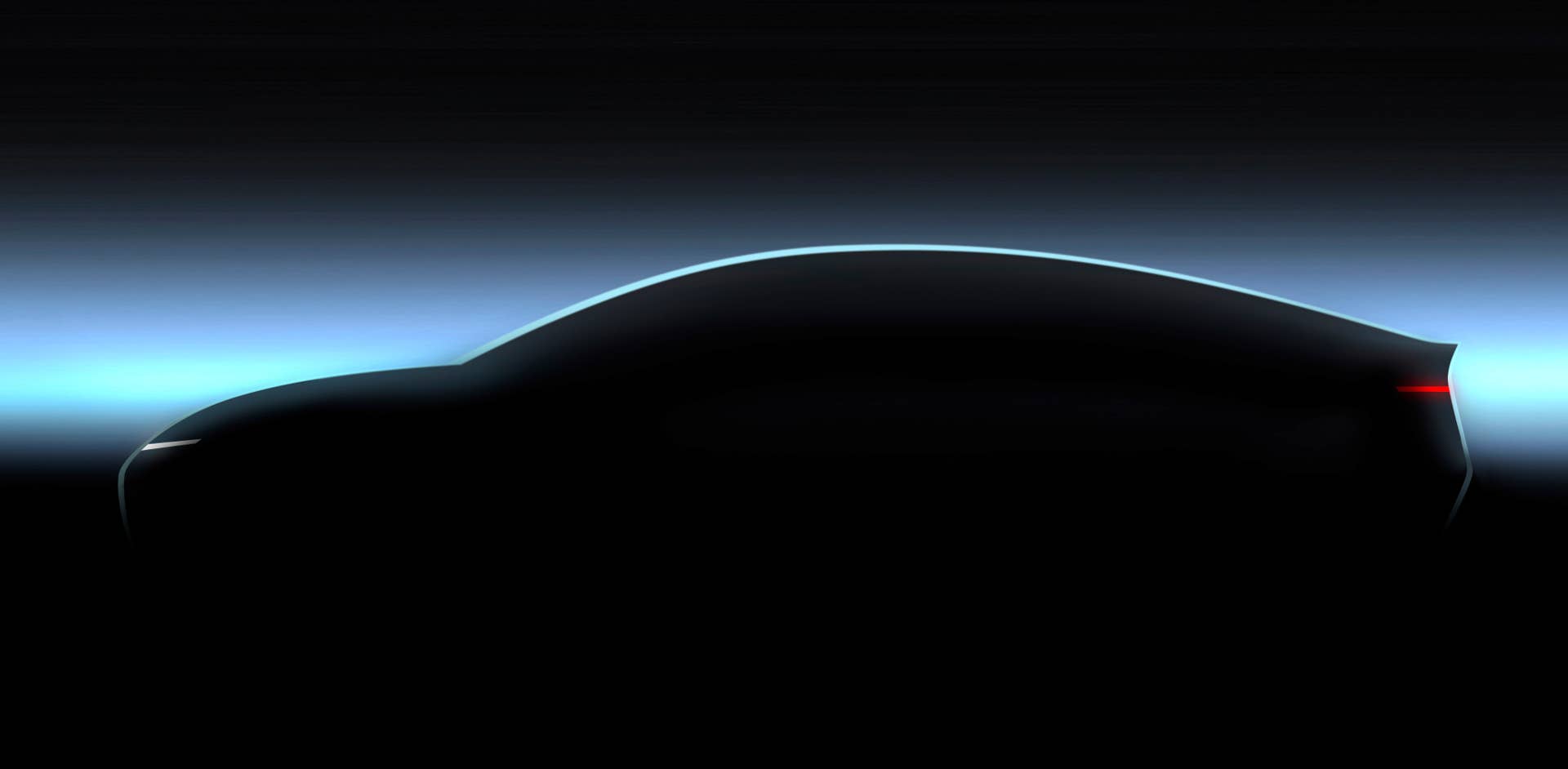 The first sketch of the Trinity project shows a flat, sporty sedan.