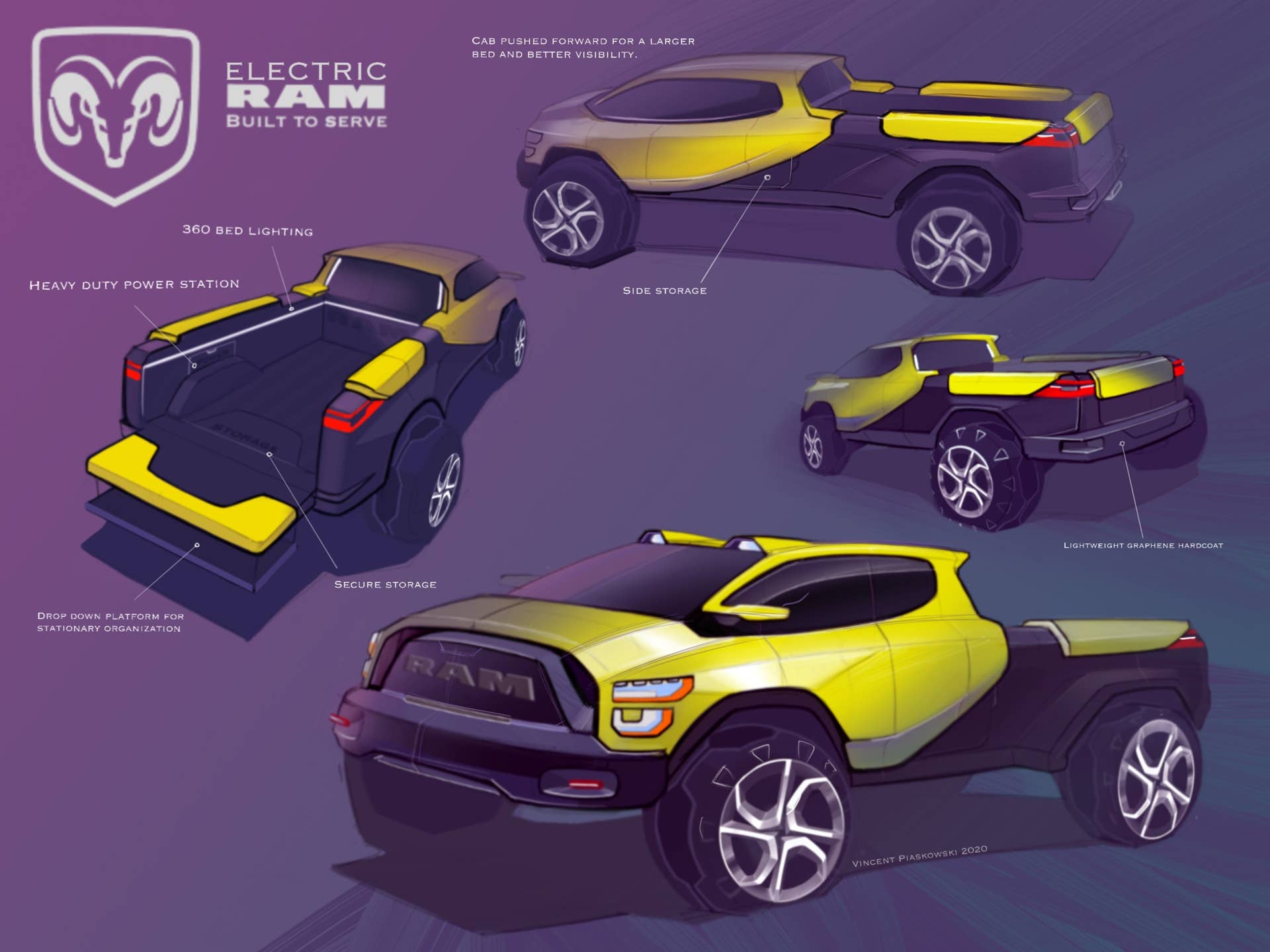 Job Skandera, Vincent Piaskowski, and Alex David Kirschmann won the top three places in this year's contest to design a Ram pickup for the future.