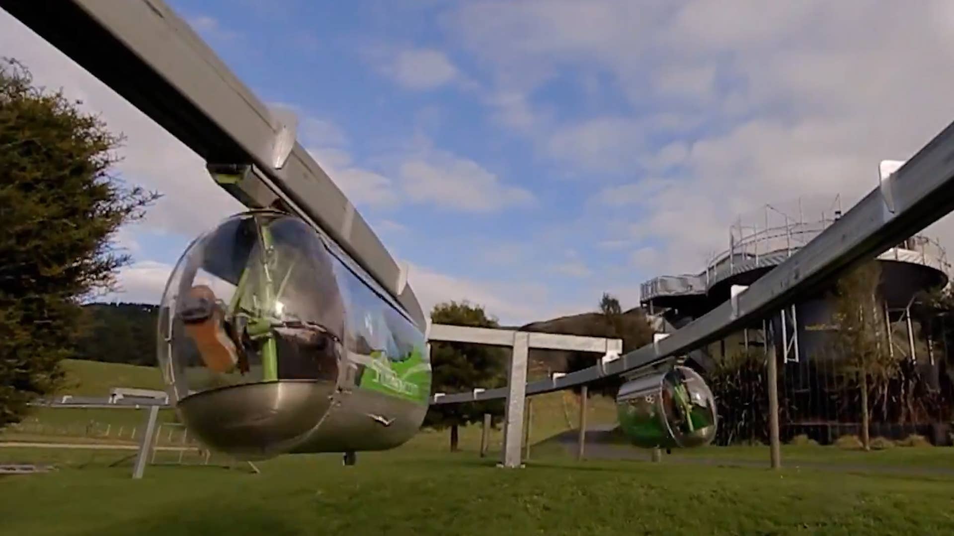 Shweeb Racer is a monorail track ride powered by the rider. Shweeb Racer can reach speeds of 31 mph depending on the person powering it, and currently has a world record of 1 minute and .03 second lap time. Learn more at Velocityvalley.co.nz