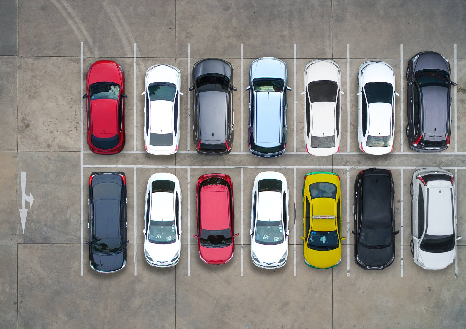 Empty parking lots, aerial view.