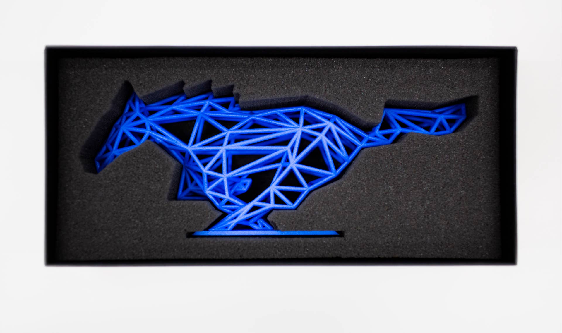 Each Mustang Mach-E First Edition customer will receive a special collectible wireframe pony sculpture in the color corresponding to their vehicle’s paint job, created with the help of 3D printing.