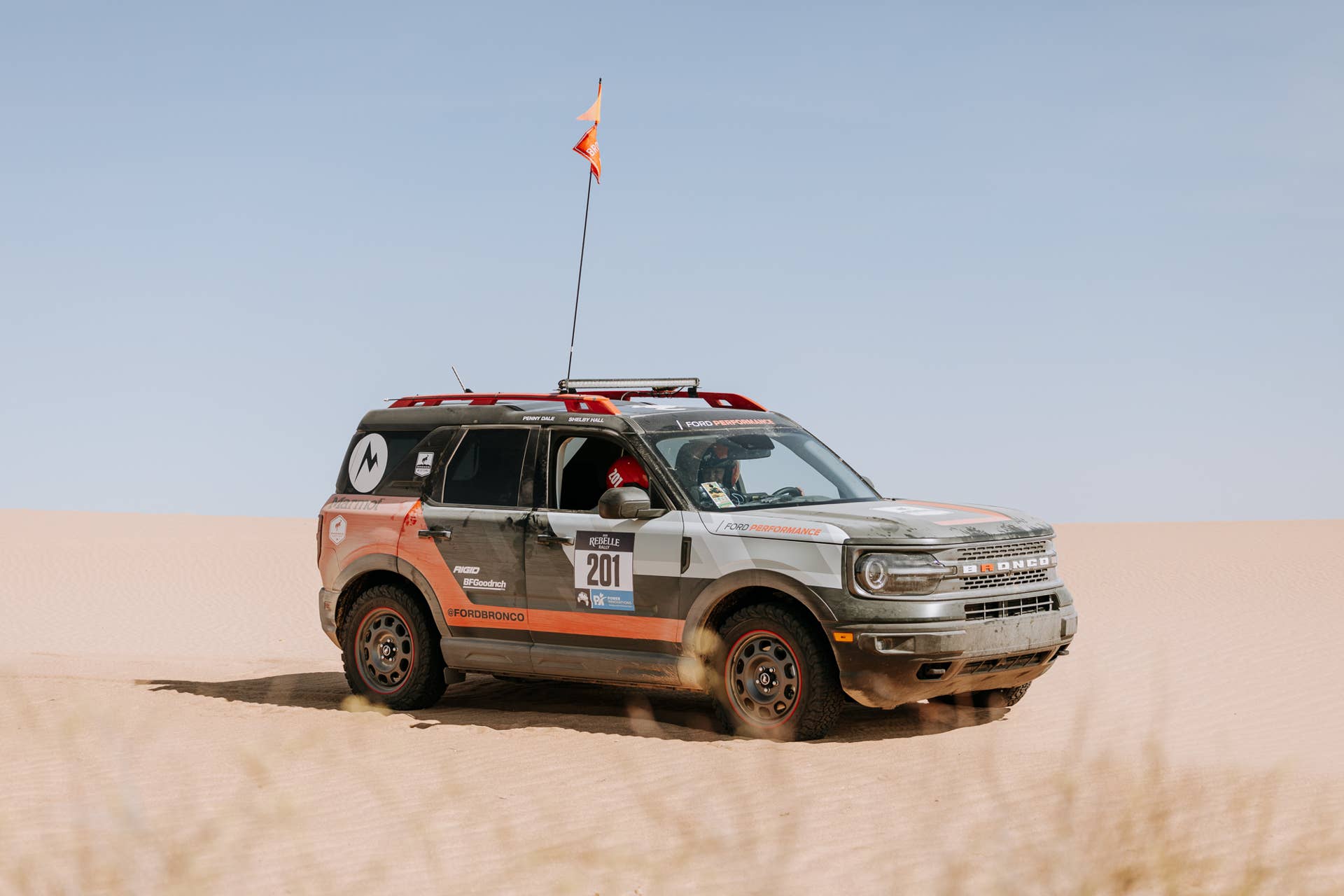 The Rebelle Rally is an all-women competition that covers more than 1,200 miles, beginning near Lake Tahoe, Nevada on Oct. 10 ending at Imperial Sand Dunes in California on Oct. 17. It’s the ideal terrain to prove the capability and durability of the all-new Bronco Sport small SUV. A trio of two-person teams ran Bronco Sport Badlands™ models through the eight-day off-road adventure.