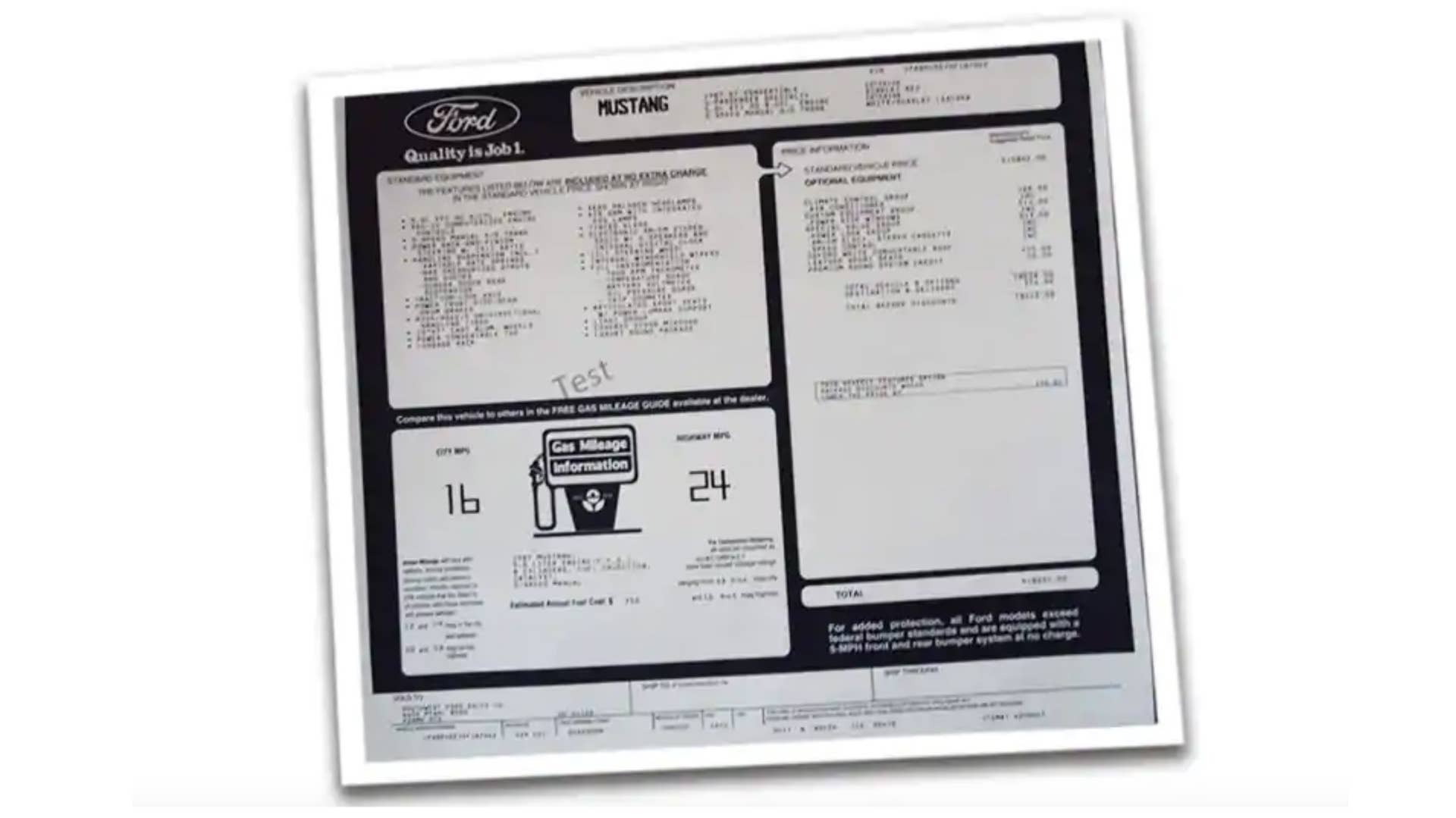 Ford Mustang Window Sticker