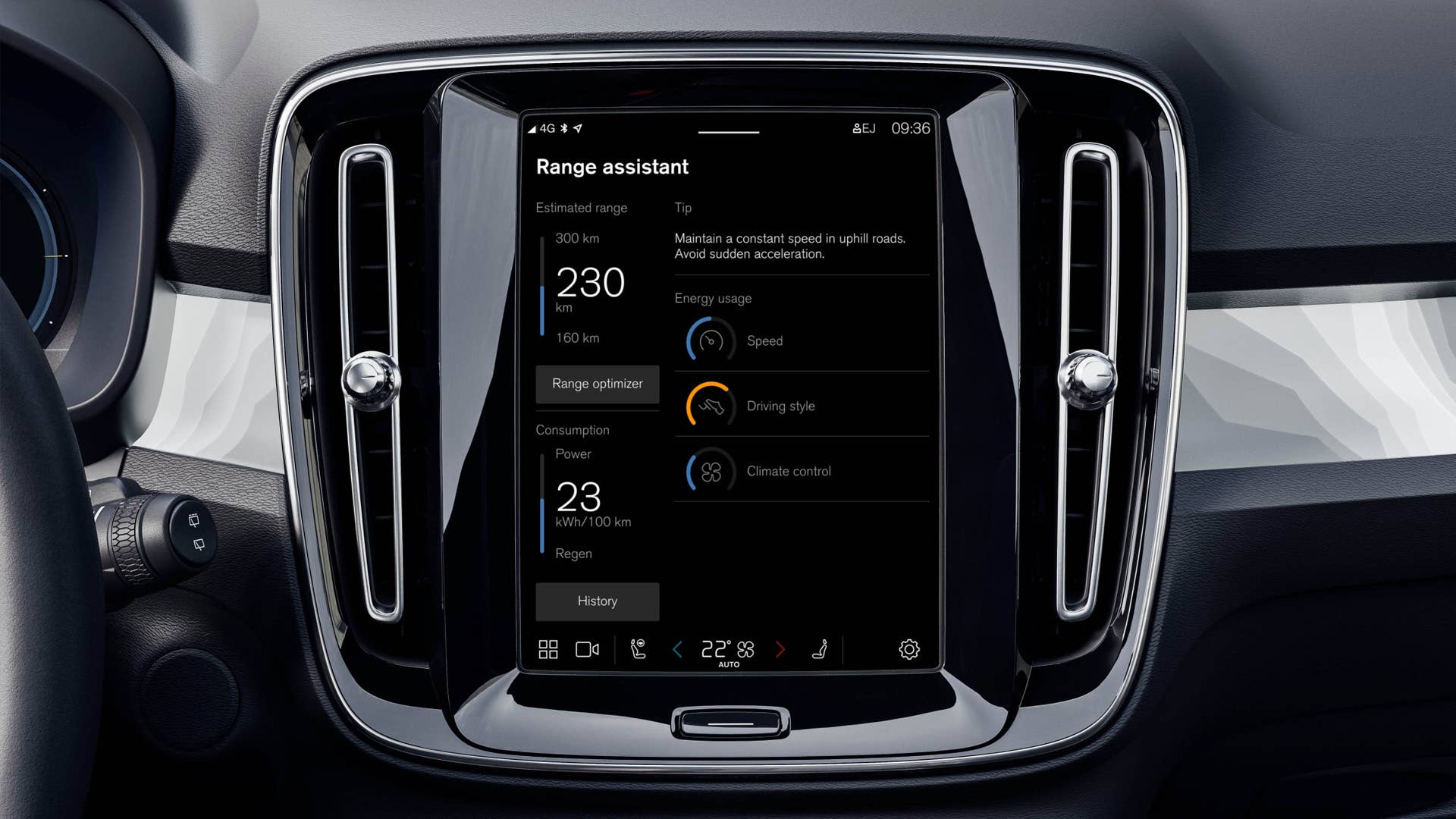 Volvo Cars’ new Range Assistant app will offer additional features that, for example, coach drivers with smart tips on driving style to optimise driving range.
