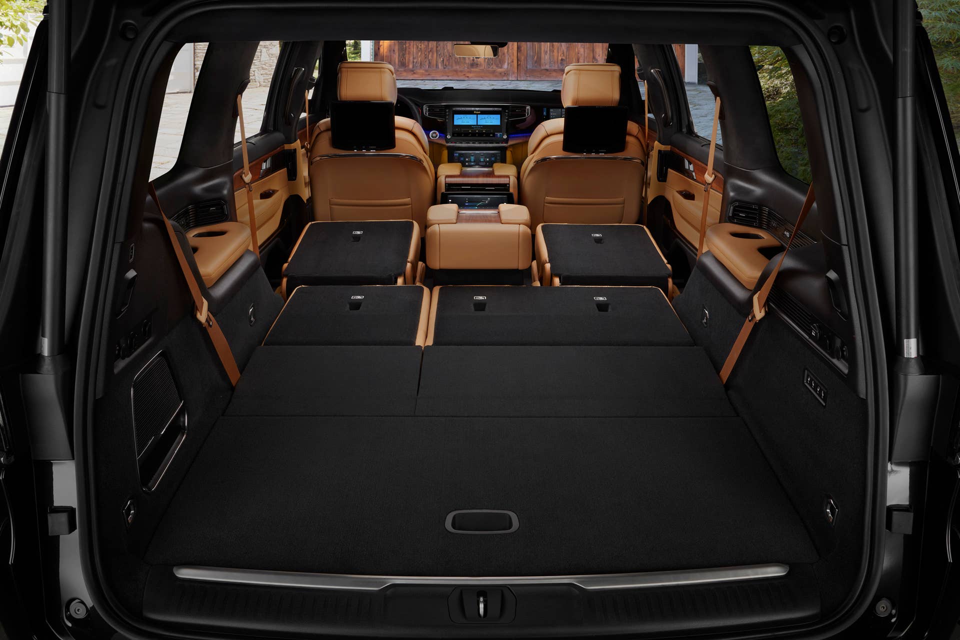 All-new 2022 Grand Wagoneer rear interior cargo space (94.2 cu. ft. with second and third rows folded flat).
