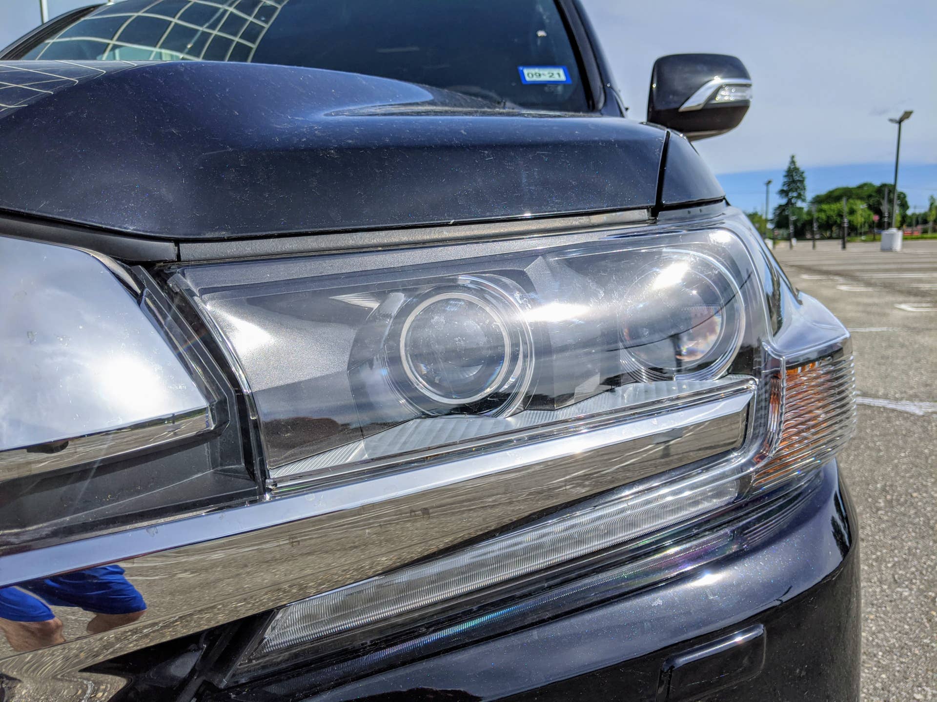 A close-up of the headlights.