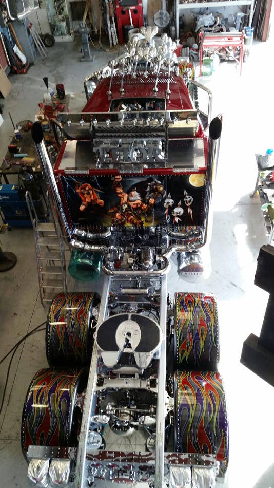 Property developer Mike Harrah built Thor24 on a 1979 Peterbilt 359 chassis. His creation uses two Detroit Diesel 12-cylinder engines, 12 superchargers, and eight bottles of nitrous to produce 3,424 horsepower.