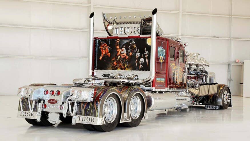 Property developer Mike Harrah built Thor24 on a 1979 Peterbilt 359 chassis. His creation uses two Detroit Diesel 12-cylinder engines, 12 superchargers, and eight bottles of nitrous to produce 3,424 horsepower.