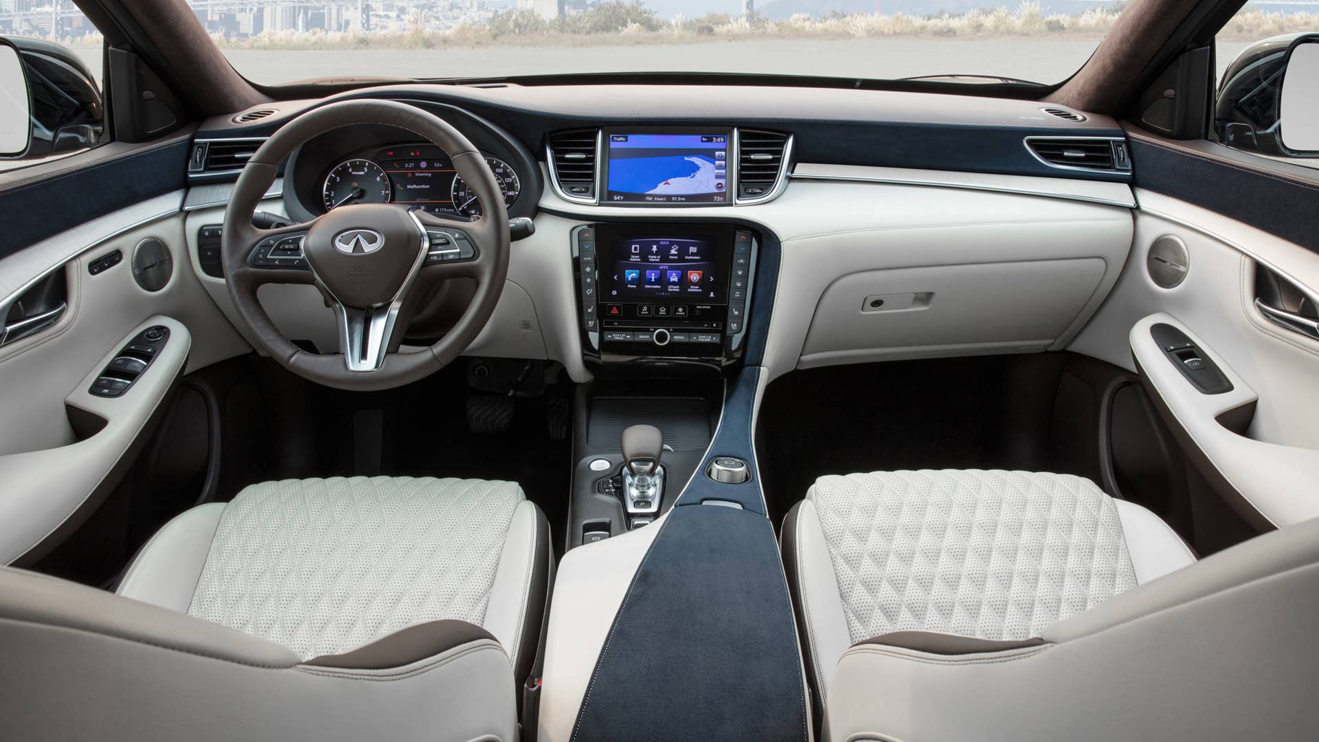 Highlighting a more multi-faceted color story, the three main colors of the QX50 Autograph interior are very similar to color tones at the forefront of this yearâs PANTONEÂ® Fashion Color Trend Report 2018. A creamy Pantone color, called Coconut Milk, represents the classic mainstay of a white and/or off-white, while a rich chocolate color titled Emperador adds strength and substance and Pantoneâs classic navy-like Sailor Blue anchors the palette â just as the dark blue UltrasuedeÂ® application does on the QX50 interior.