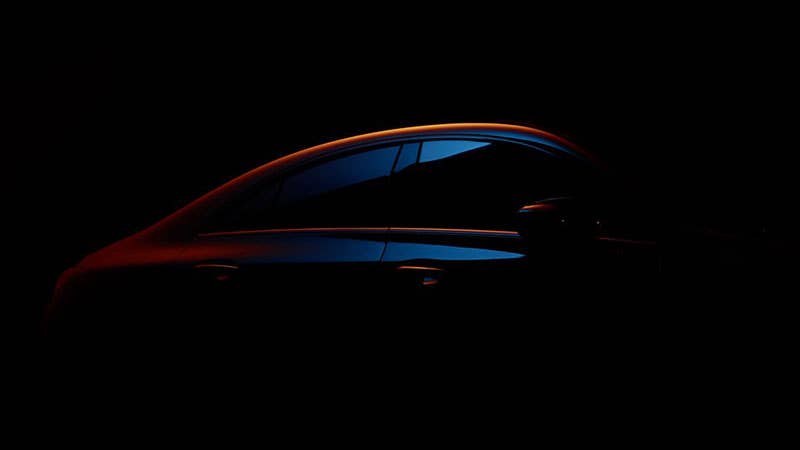 Teaser image of the 2020 Mercedes-Benz CLA sedan before its reveal at the 2019 Consumer Electronics Show.
