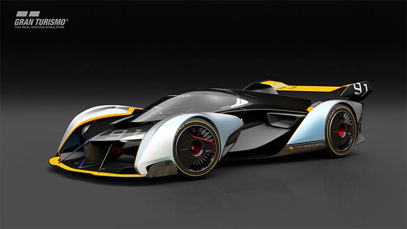 Rendering of the McLaren Ultimate Vision Gran Turismo concept created for Sony's Gran Turismo video game. Front three-quarter view.