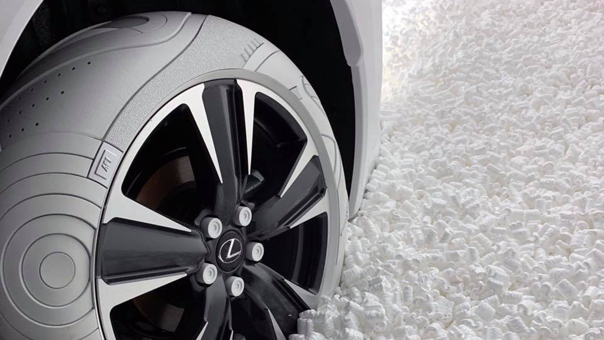 Lexus paired up with streetwear specialist John Elliott to create a UX art car that has white Nike Air Force 1-inspired tires.