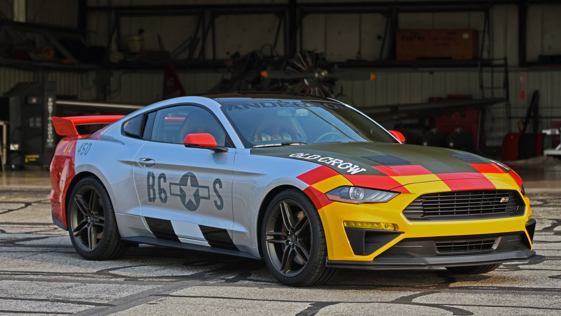 Ford and Roush Performance unveil a custom Mustang GT, inspired by U.S. Army Air Force Col. Bud Anderson, a World War II triple ace pilot, and the P-51 Mustang fighter planes he flew in combat nicknamed “Old Crow”