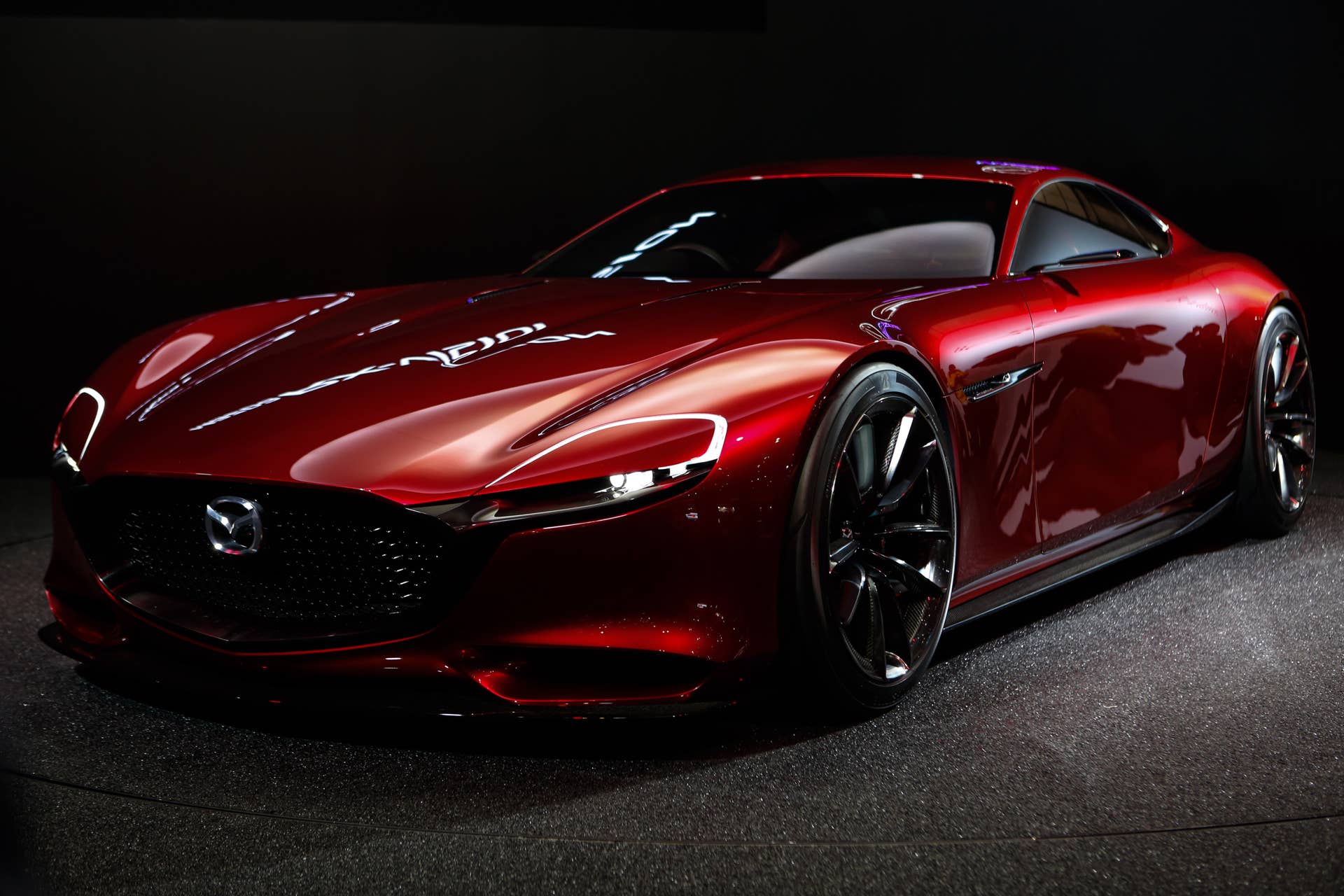 CHIBA, JAPAN - JANUARY 15: A Mazda RX-Vision concept vehicle is shown on display at the 2016 Tokyo Auto Salon car show on January 15, 2016 in Chiba, Japan. TOKYO AUTO SALON 2016 is held from January 15 to 17, 2016. (Photo by Christopher Jue/Getty Images)