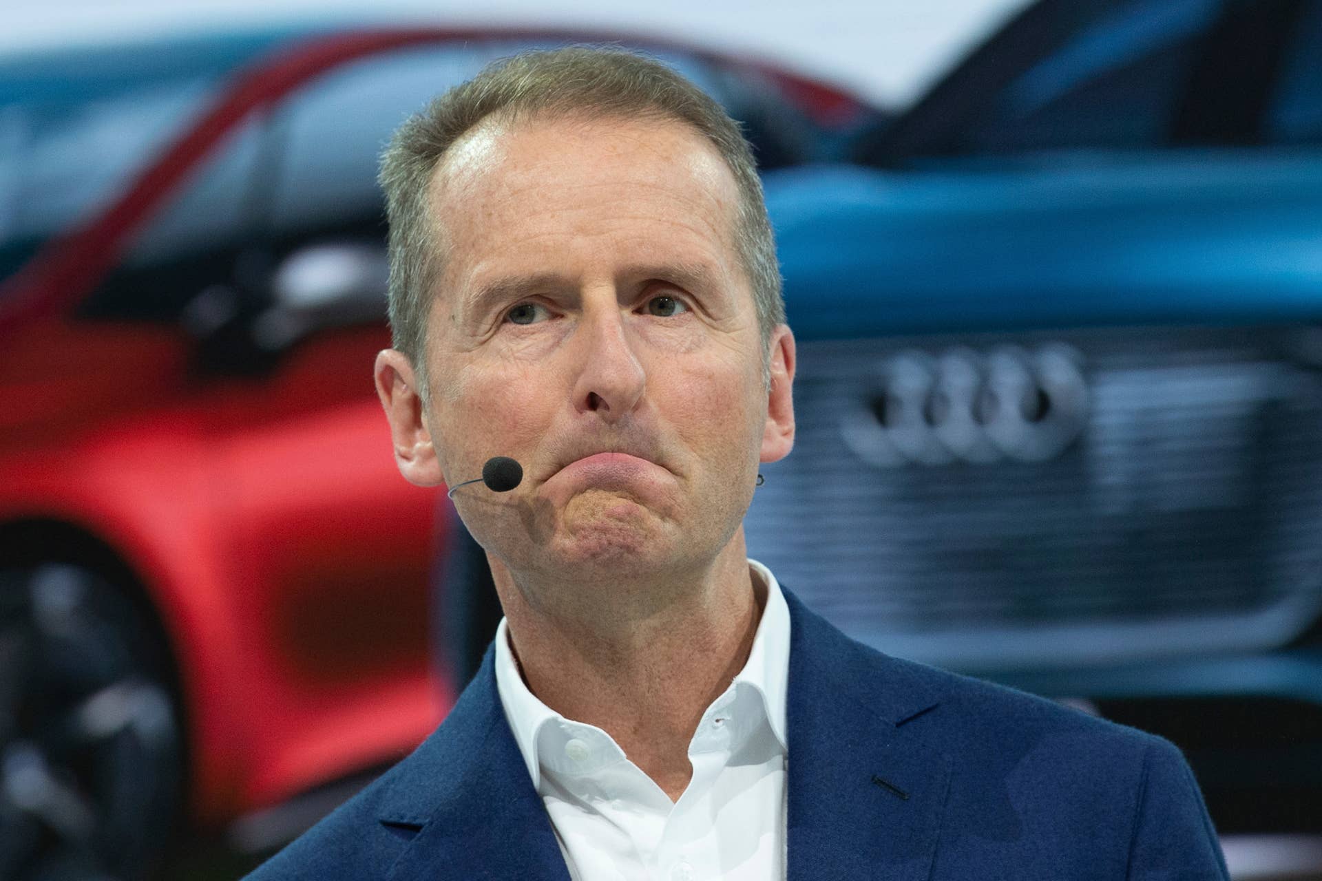 Herbert Diess, CEO of the Volkswagen AG, attends the annual press conference of the car manufacturer Volkswagen AG in Wolfsburg, Germany, Tuesday, March 12, 2019. (Christophe Gateau/dpa via AP)