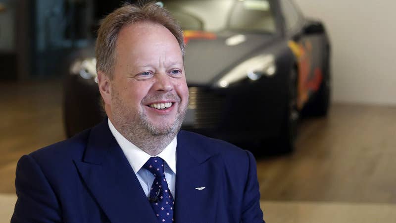 Andy Palmer, chief executive officer of Aston Martin Lagonda Ltd., reacts during a Bloomberg Television interview in Singapore, on Saturday, Sept. 16, 2017. Palmer discussed the impact of Brexit on the auto industry. Photographer: Vivek Prakash/Bloomberg via Getty Images