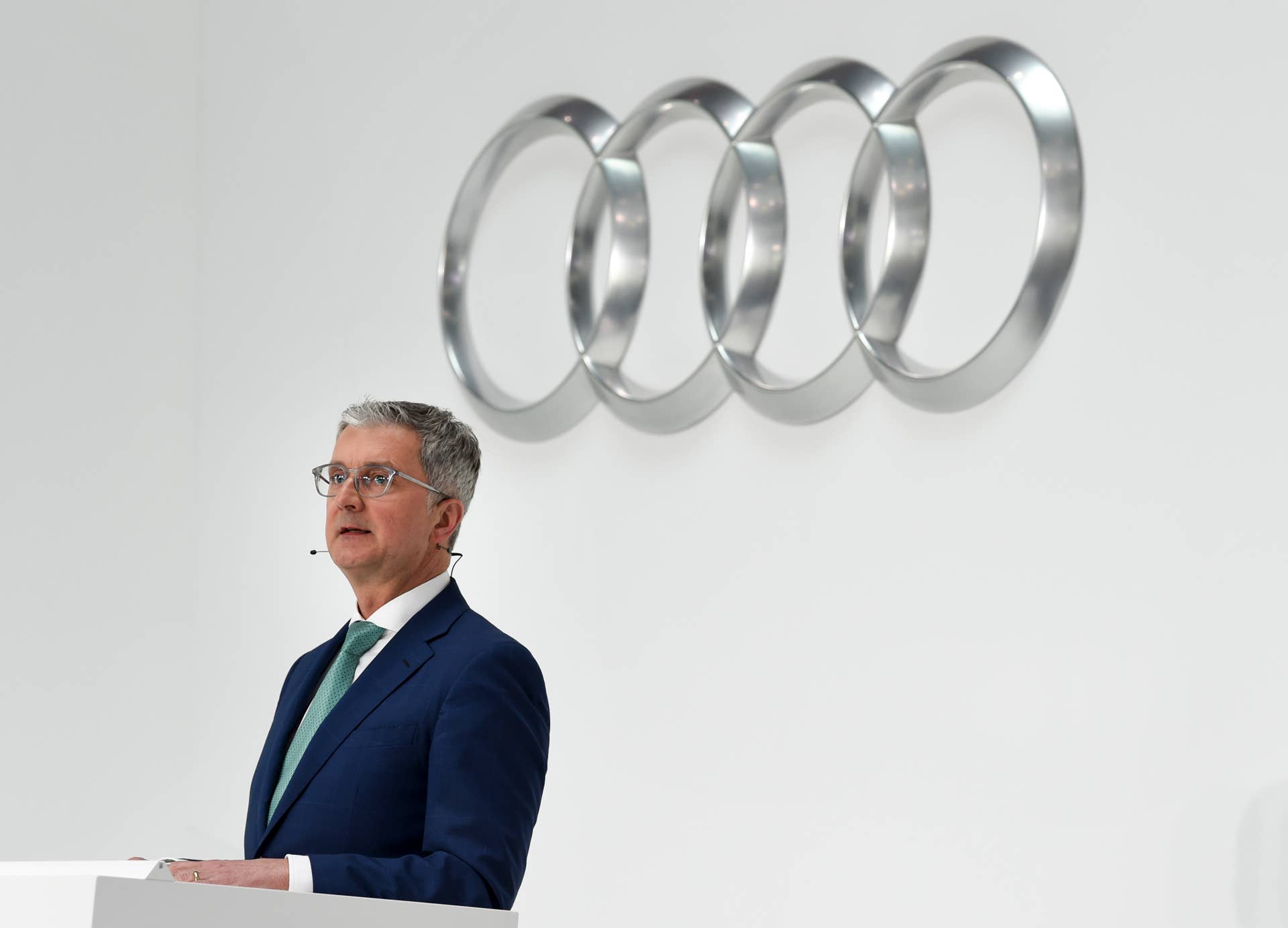 The CEO of the German carmaker Audi AG, Rupert Stadler speaks during the annual press conference at the headquarters in Ingolstadt, on March 15, 2018. / AFP PHOTO / CHRISTOF STACHE (Photo credit should read CHRISTOF STACHE/AFP/Getty Images)