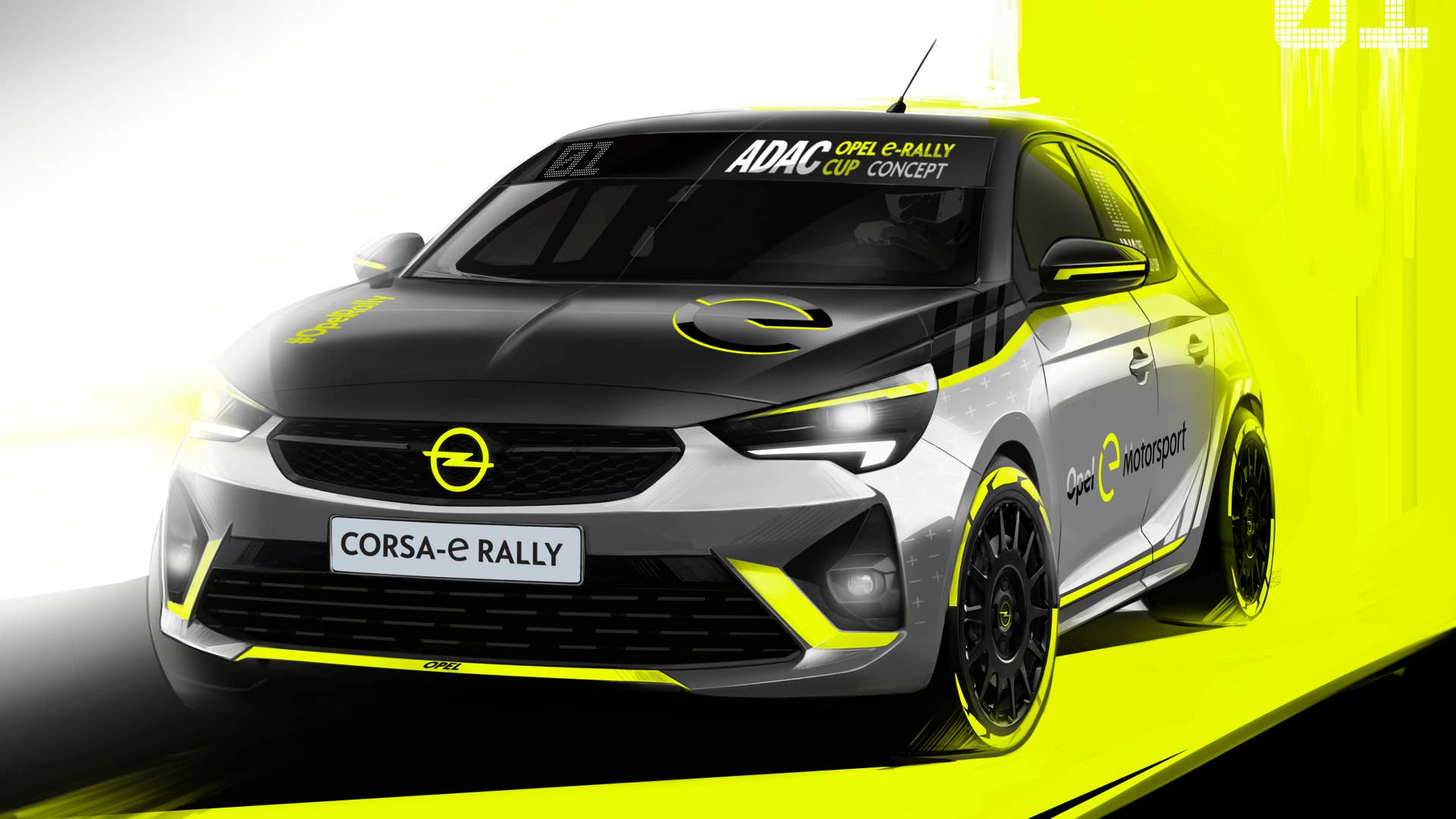 Opel Corsa-e rally car exterior