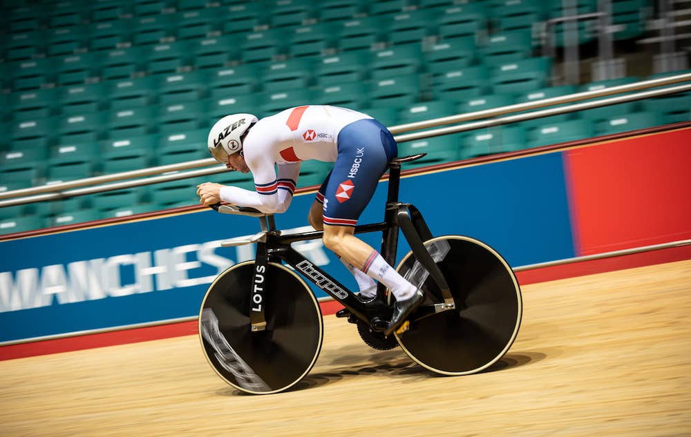 Test ride with the new HopeLotus track bike for British Cycling. Manchester Velodrome.