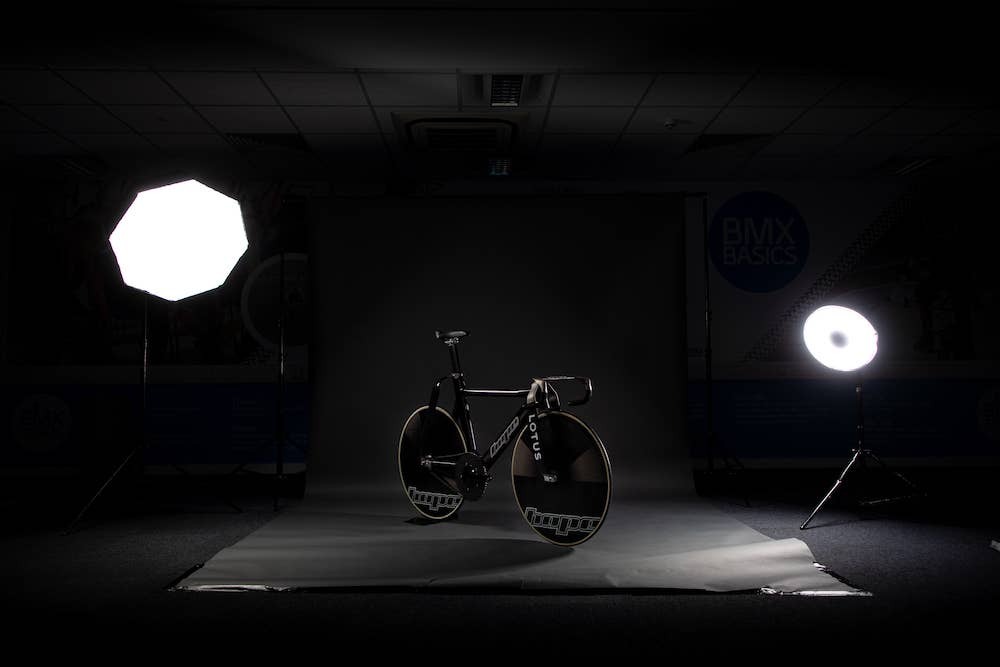Test ride with the new HopeLotus track bike for British Cycling. Manchester Velodrome.