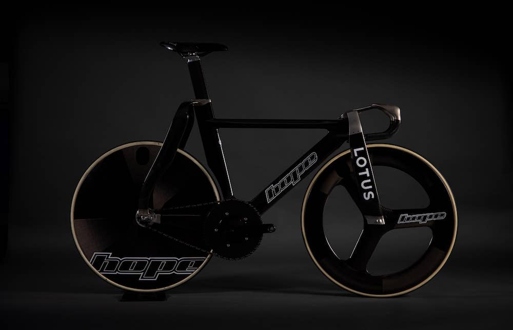 Test ride with the new HopeLotus track bike for British Cycling. Manchester Velodrome.