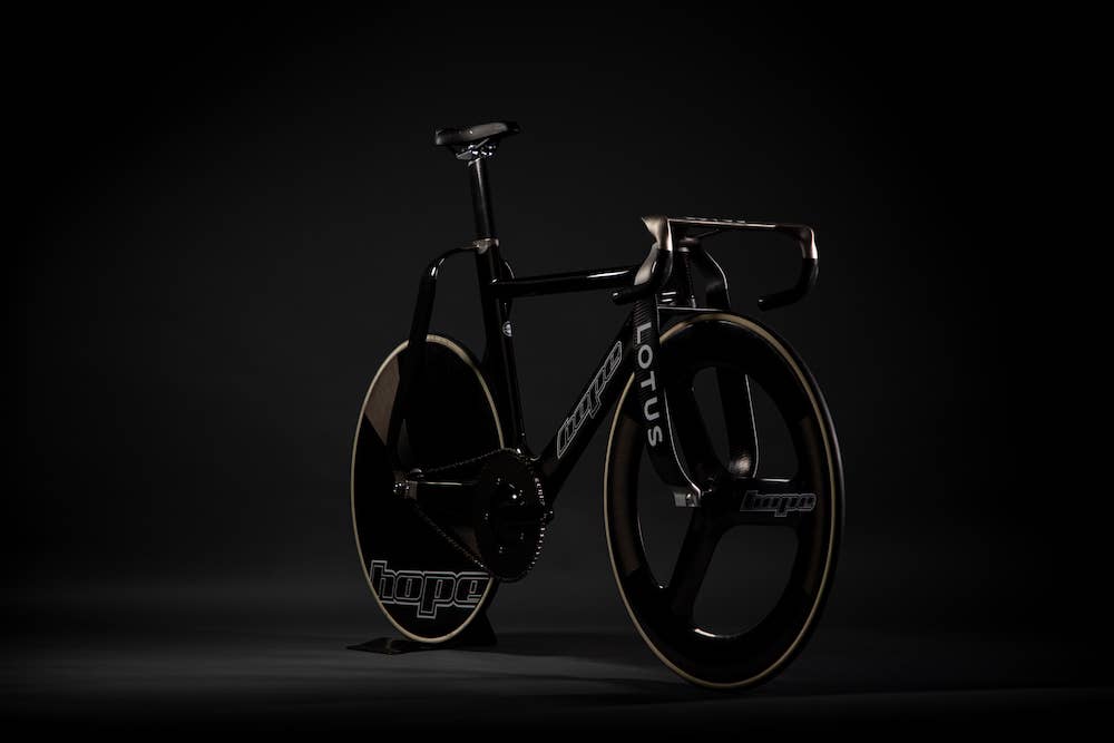 Test ride with the new HopeLotus track bike for British Cycling. Manchester Velodrome.