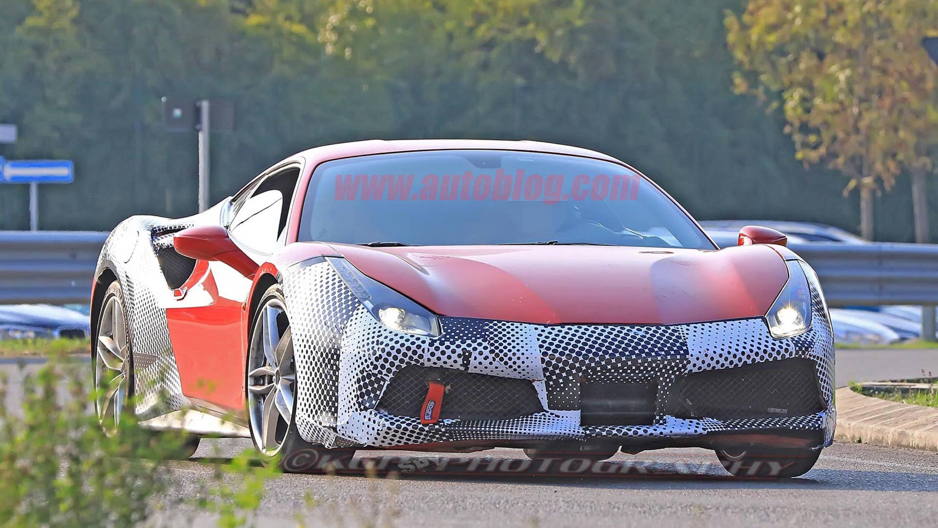 Ferrari 488 spy shots front 3/4 2