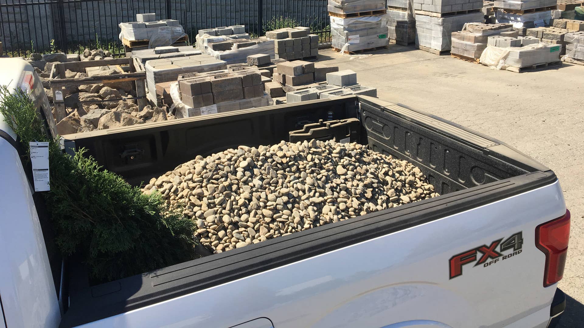A half-ton-plus of river rock pretty much maxed the payload capacity.