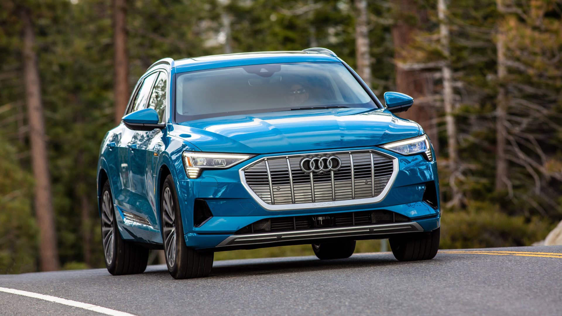 The 2020 Audi E-Tron electric luxury crossover in the mountains